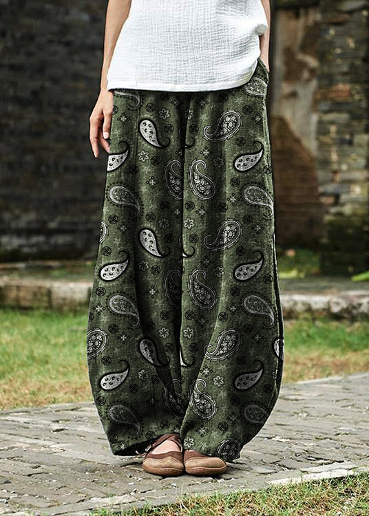 2025 cotton and linen women's Chinese style ramie wild pants yoga Green-Cashew pants