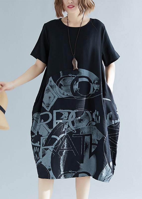 Black Print Cotton Blend Clothes For Women Organic Inspiration O Neck Patchwork Loose Summer Dresses