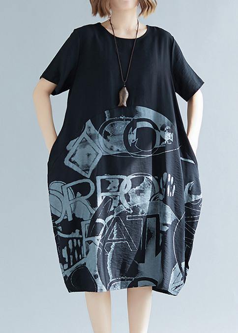 Black Print Cotton Blend Clothes For Women Organic Inspiration O Neck Patchwork Loose Summer Dresses