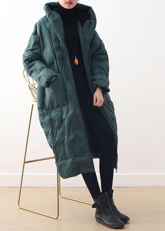 2025 Blackish Green Warm Down Coat original design literary retro overcoat