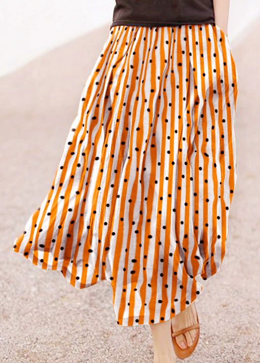 Retro Coffee Dot Print Pockets Linen Skirt Summer