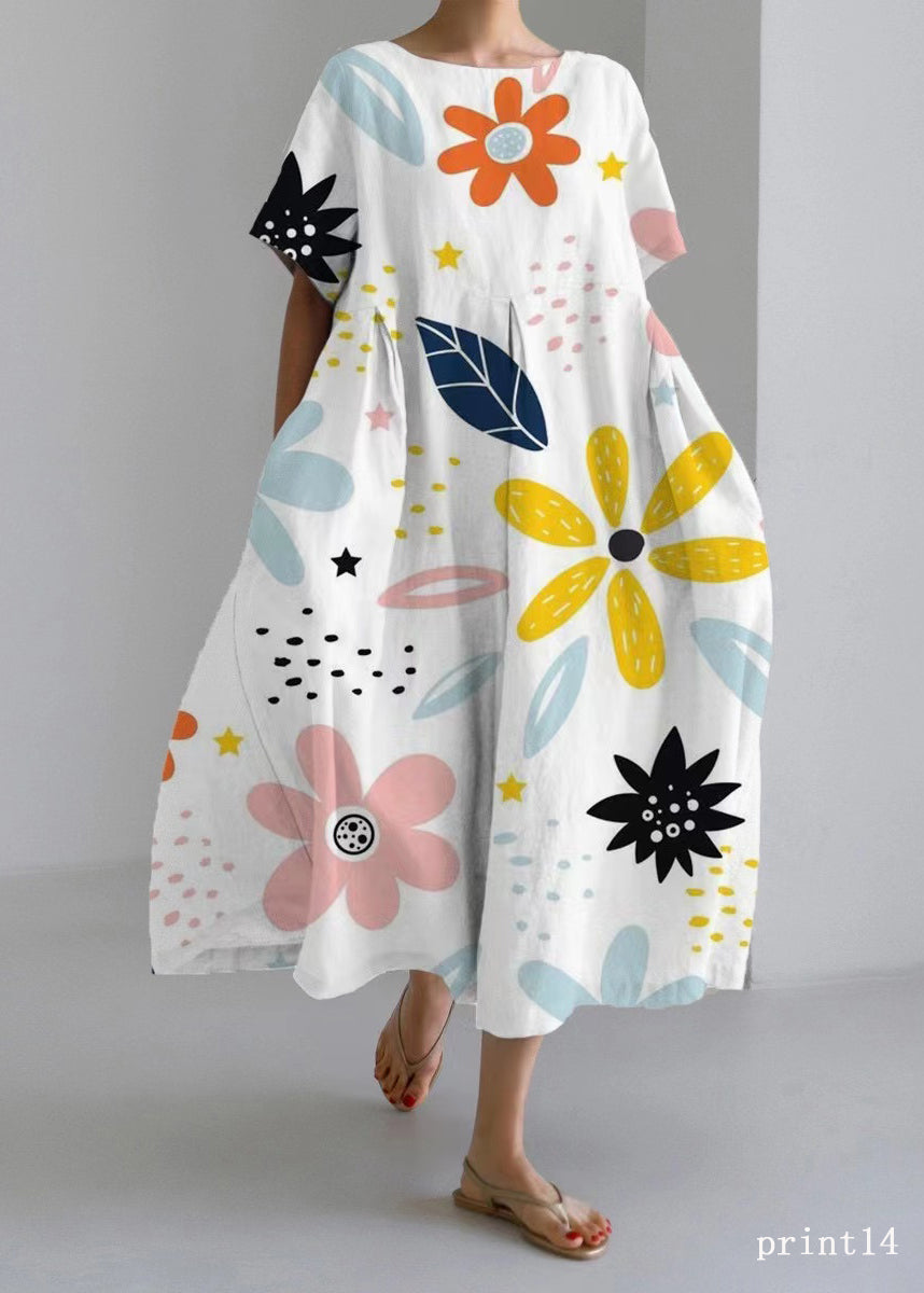 Flower print13 Cotton Dresses Pockets Patchwork Spring