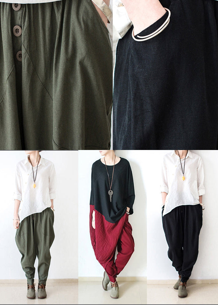 2025 autumn tea green linen pants oversized cotton harem pants trousers