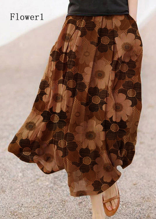 Retro Coffee Dot Print Pockets Linen Skirt Summer