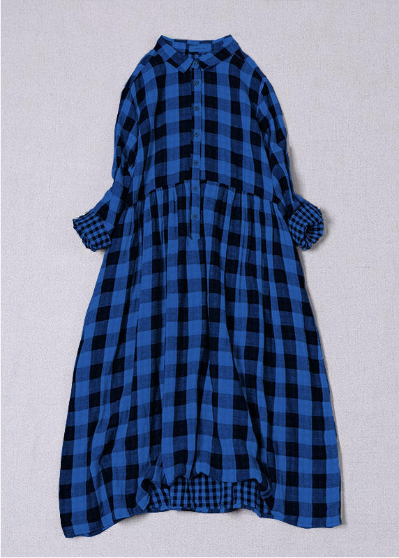 Bohemian Black White Plaid PeterPan Collar Pockets Button Fall Patchwork Dresses