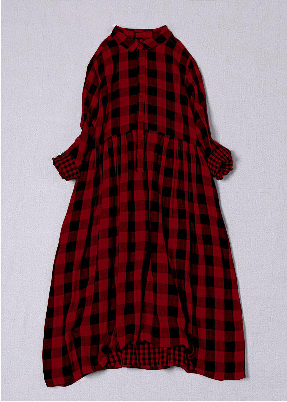 Bohemian Black White Plaid PeterPan Collar Pockets Button Fall Patchwork Dresses