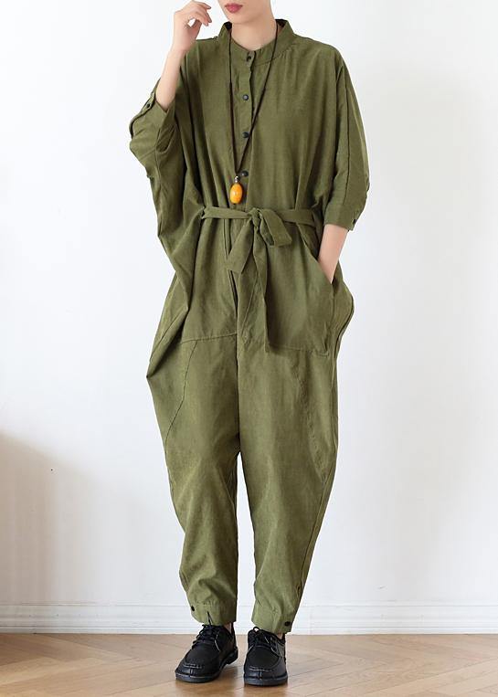 2025 Fall army green original design retro  drawstring one-piece overalls