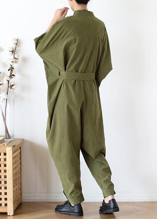 2025 Fall army green original design retro  drawstring one-piece overalls