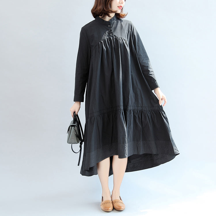 2025 autumn black butterfly hem cotton dresses oversize casual maxi dress