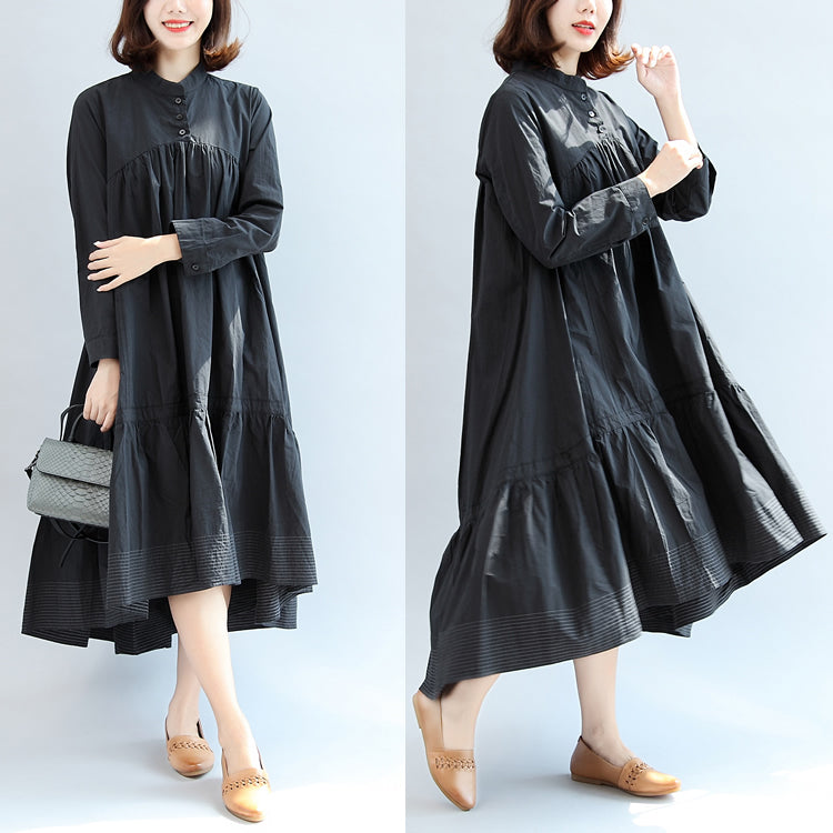 2025 autumn black butterfly hem cotton dresses oversize casual maxi dress