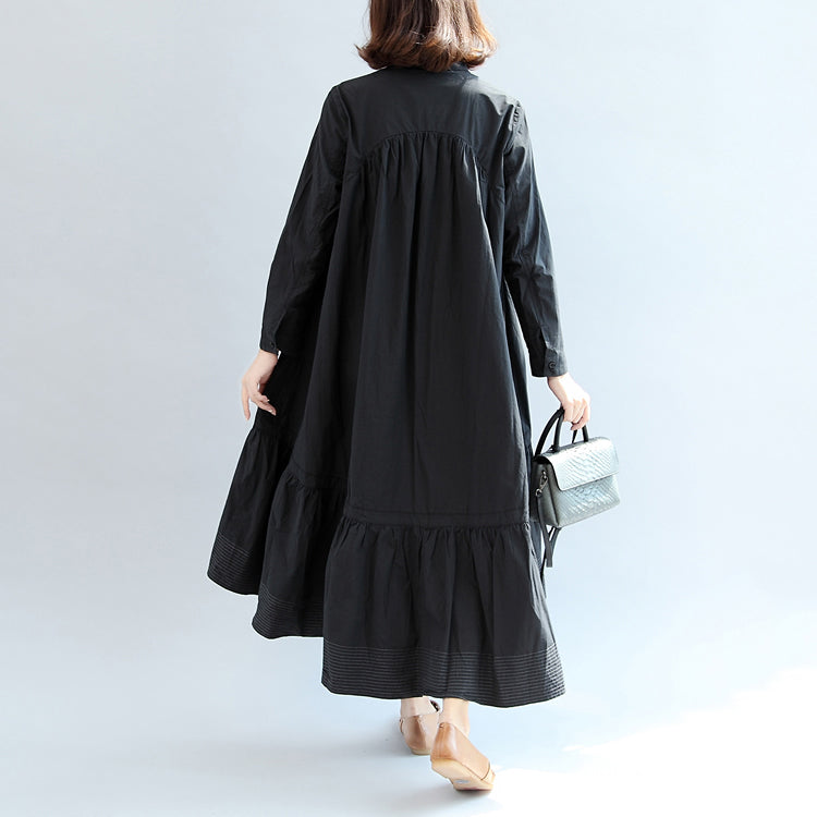 2025 autumn black butterfly hem cotton dresses oversize casual maxi dress