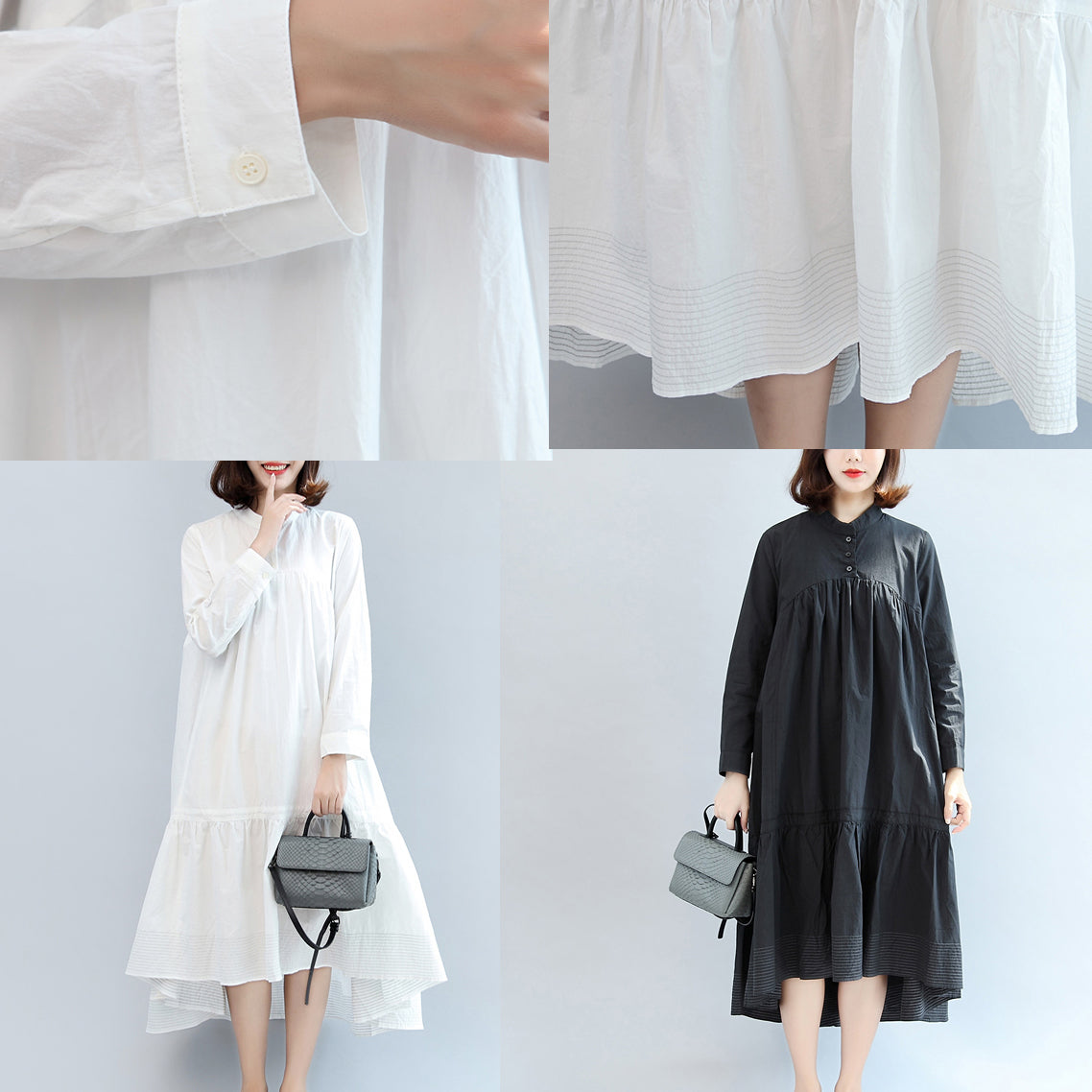 2025 autumn black butterfly hem cotton dresses oversize casual maxi dress