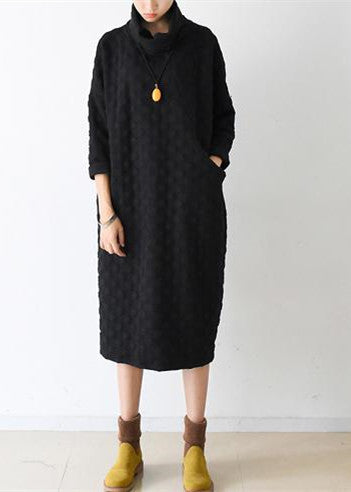 2025 autumn black cotton dresses long sleeve warm winter dress high neck caftans