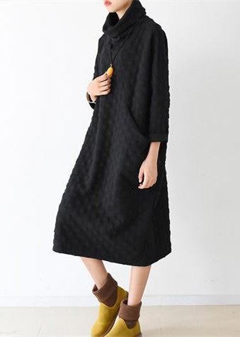 2025 autumn black cotton dresses long sleeve warm winter dress high neck caftans