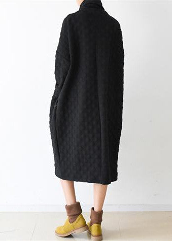 2025 autumn black cotton dresses long sleeve warm winter dress high neck caftans