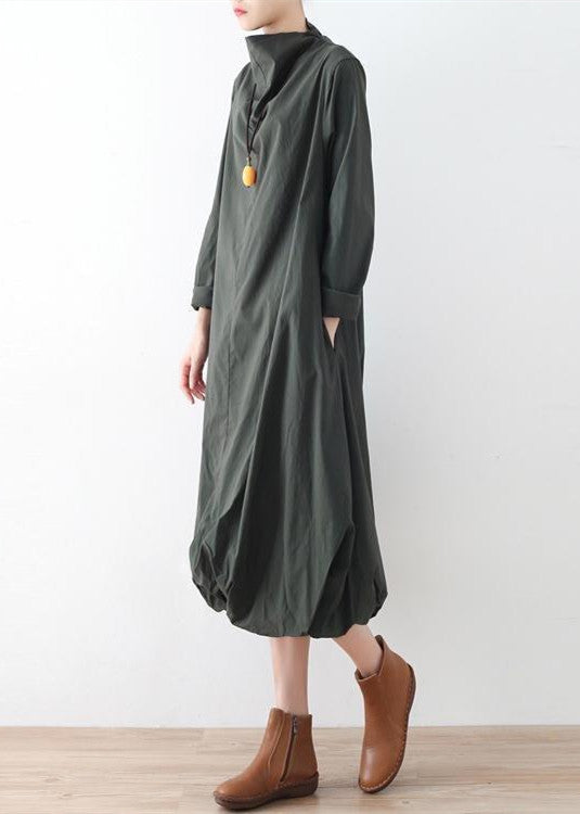 2025 autumn tea green cotton dresses original design baggy caftans plus size gown