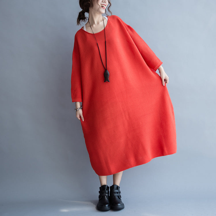 2025 autumn thick red sweater dresses plus size casual knit dress