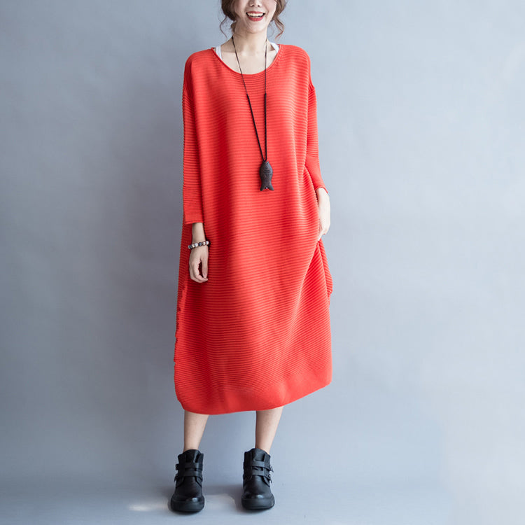 2025 autumn thick red sweater dresses plus size casual knit dress