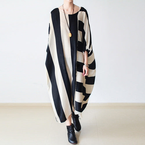 2025 autumn trend stripe baggy dresses silk plus size caftans oversized cotton gown