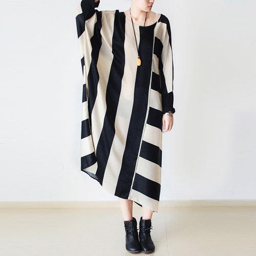 2025 autumn trend stripe baggy dresses silk plus size caftans oversized cotton gown