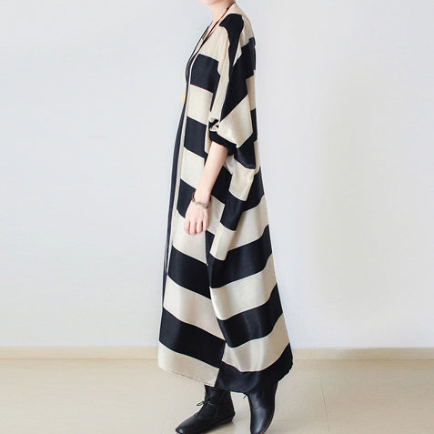 2025 autumn trend stripe baggy dresses silk plus size caftans oversized cotton gown