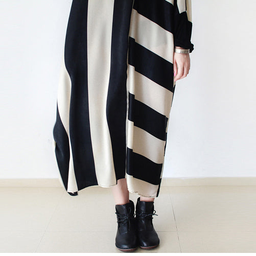 2025 autumn trend stripe baggy dresses silk plus size caftans oversized cotton gown