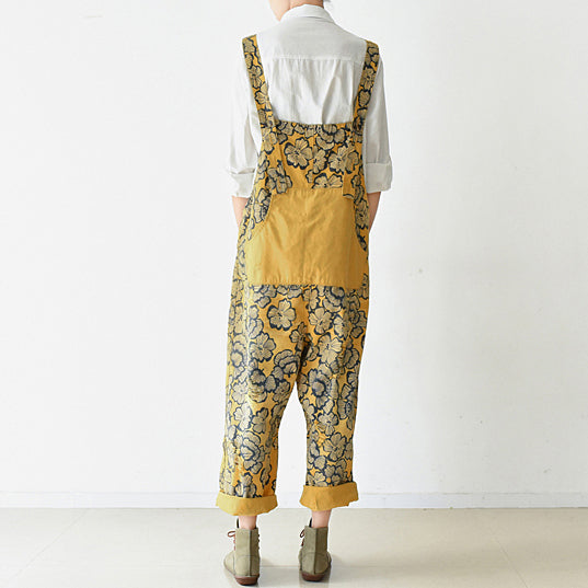 2025 autumn yellow print jumpsuits cotton pants oversize casual fall outfits