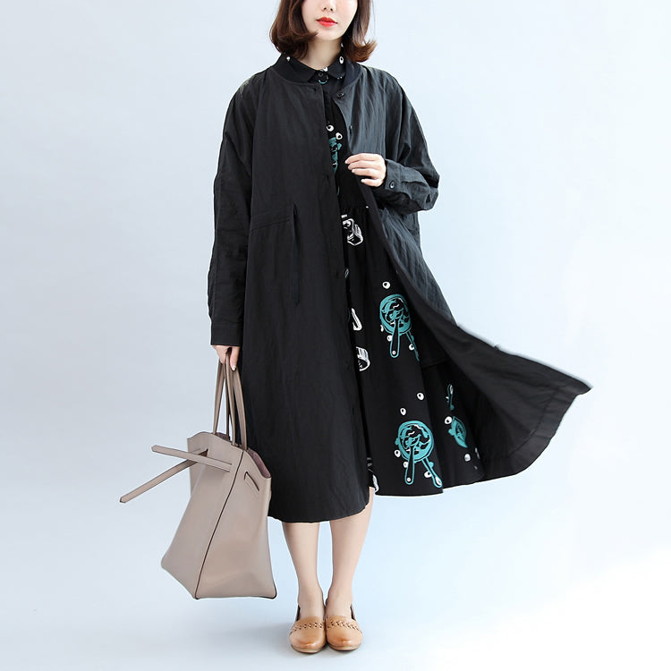 2025 black casual cotton coat plus size unique outwear long sleeve clothes