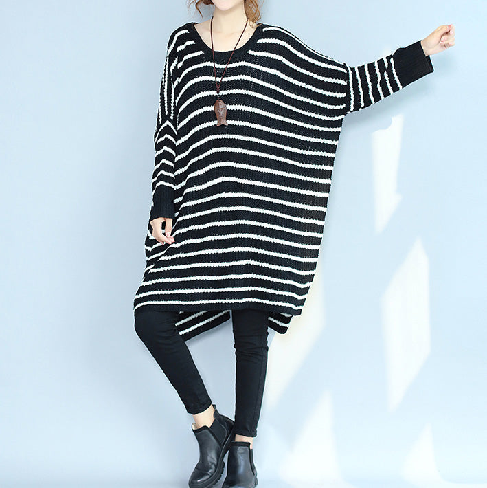 2025 black casual cozy sweater dresses low high plus size o neck knit pullover dress