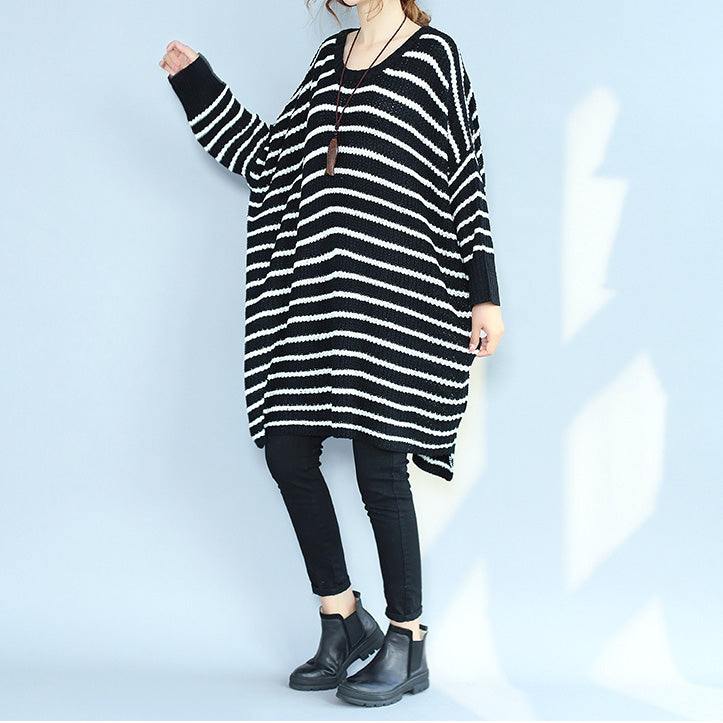 2025 black casual cozy sweater dresses low high plus size o neck knit pullover dress