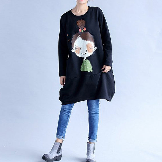 2025 black prints cotton casual dresses oversize big pockets traveling dress