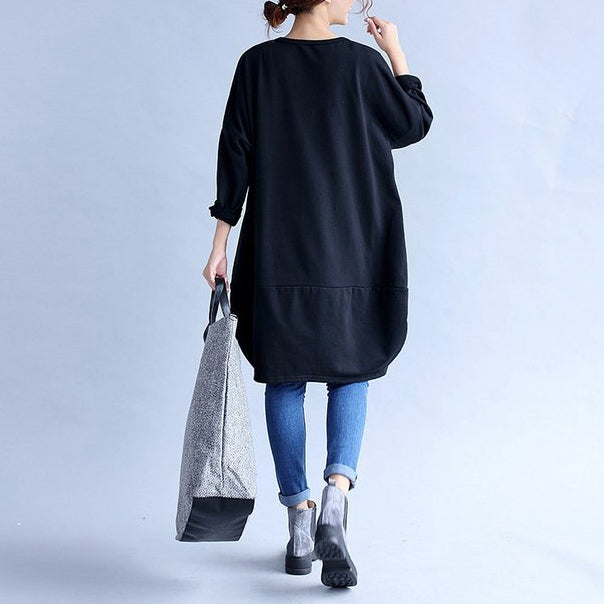 2025 black prints cotton casual dresses oversize big pockets traveling dress