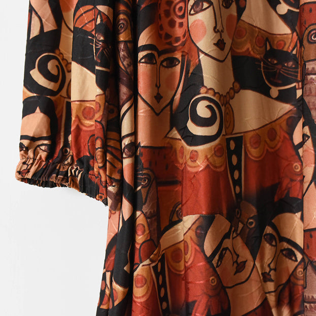 2025 brown prints cotton dress plus size clothing o neck cotton clothing dresses