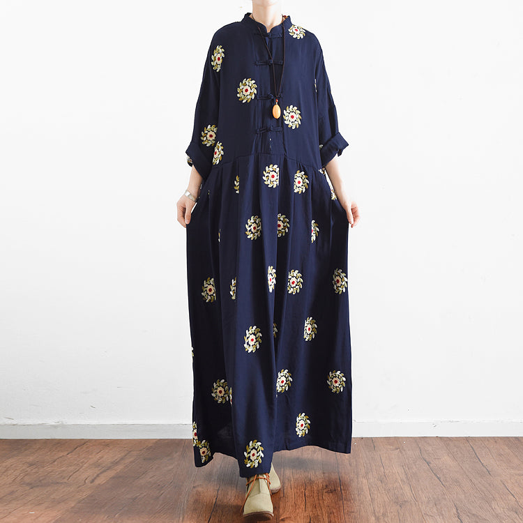 2025 fall Navy embroidered chiffon dresses oversized chiffon gown caftans traveling