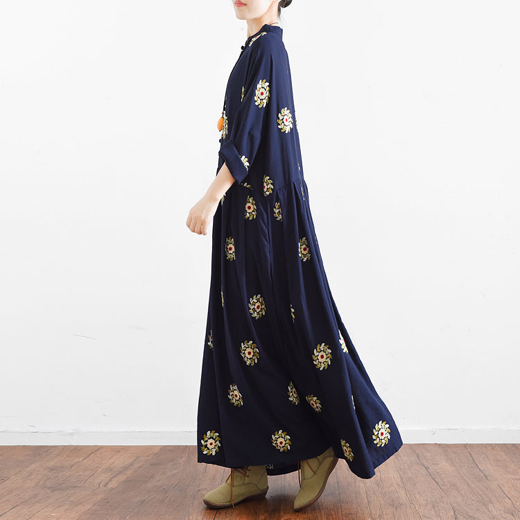 2025 fall Navy embroidered chiffon dresses oversized chiffon gown caftans traveling