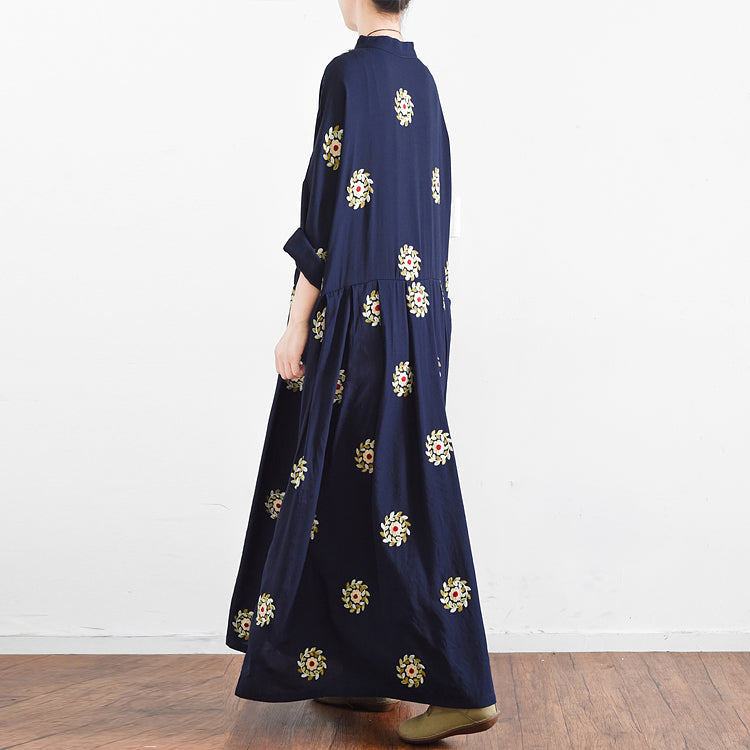 2025 fall Navy embroidered chiffon dresses oversized chiffon gown caftans traveling