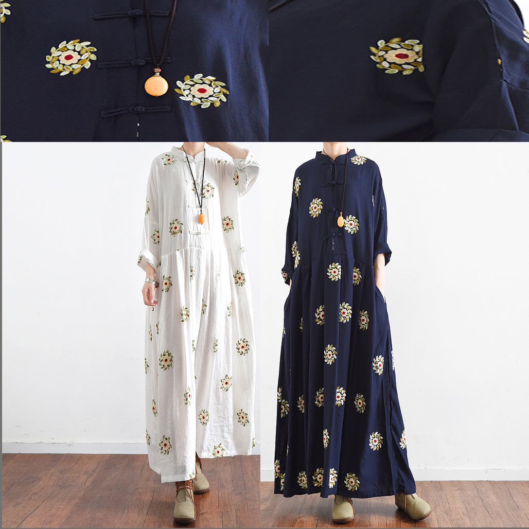 2025 fall Navy embroidered chiffon dresses oversized chiffon gown caftans traveling