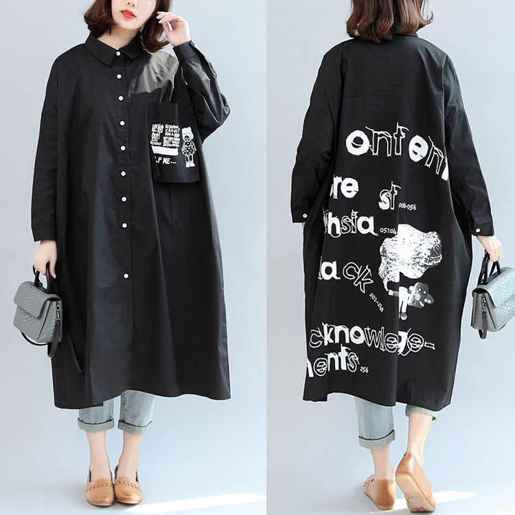 2025 fall black animal print cotton tops oversize o neck shirt dress