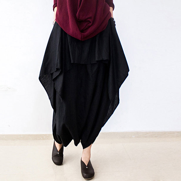 2025 fall black carrot pants oversized linen pants casual layered pants elastic waist