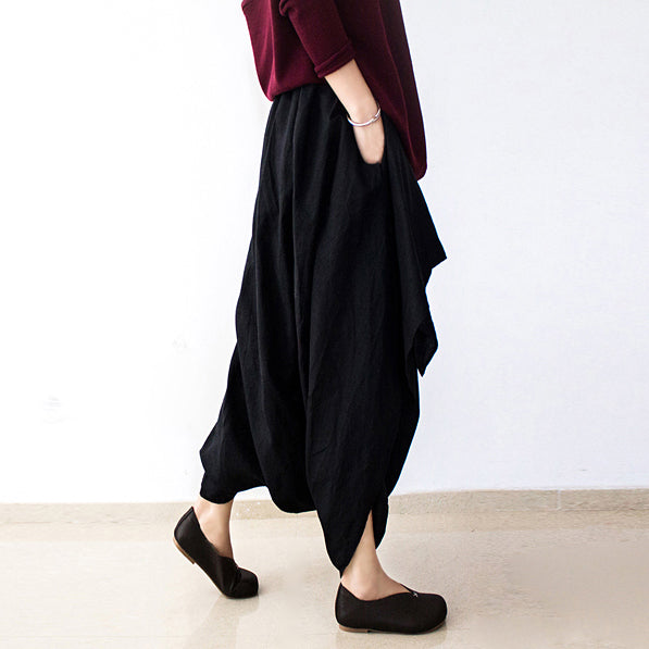 2025 fall black carrot pants oversized linen pants casual layered pants elastic waist