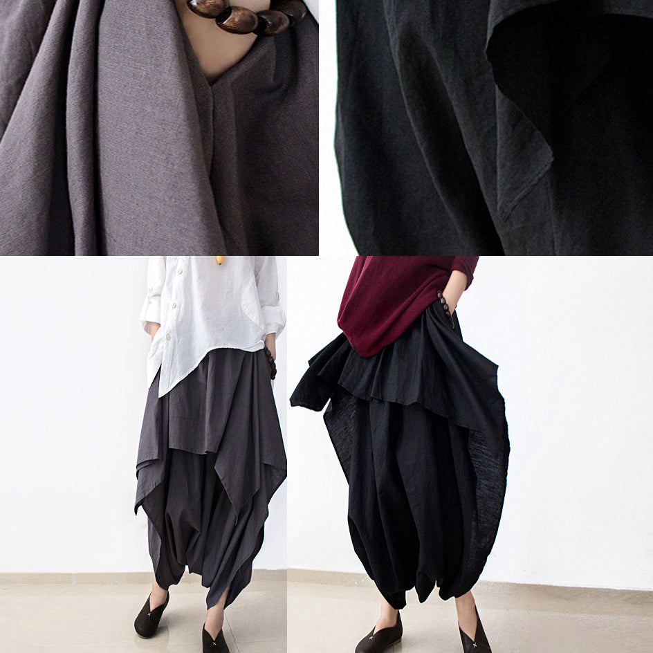 2025 fall black carrot pants oversized linen pants casual layered pants elastic waist