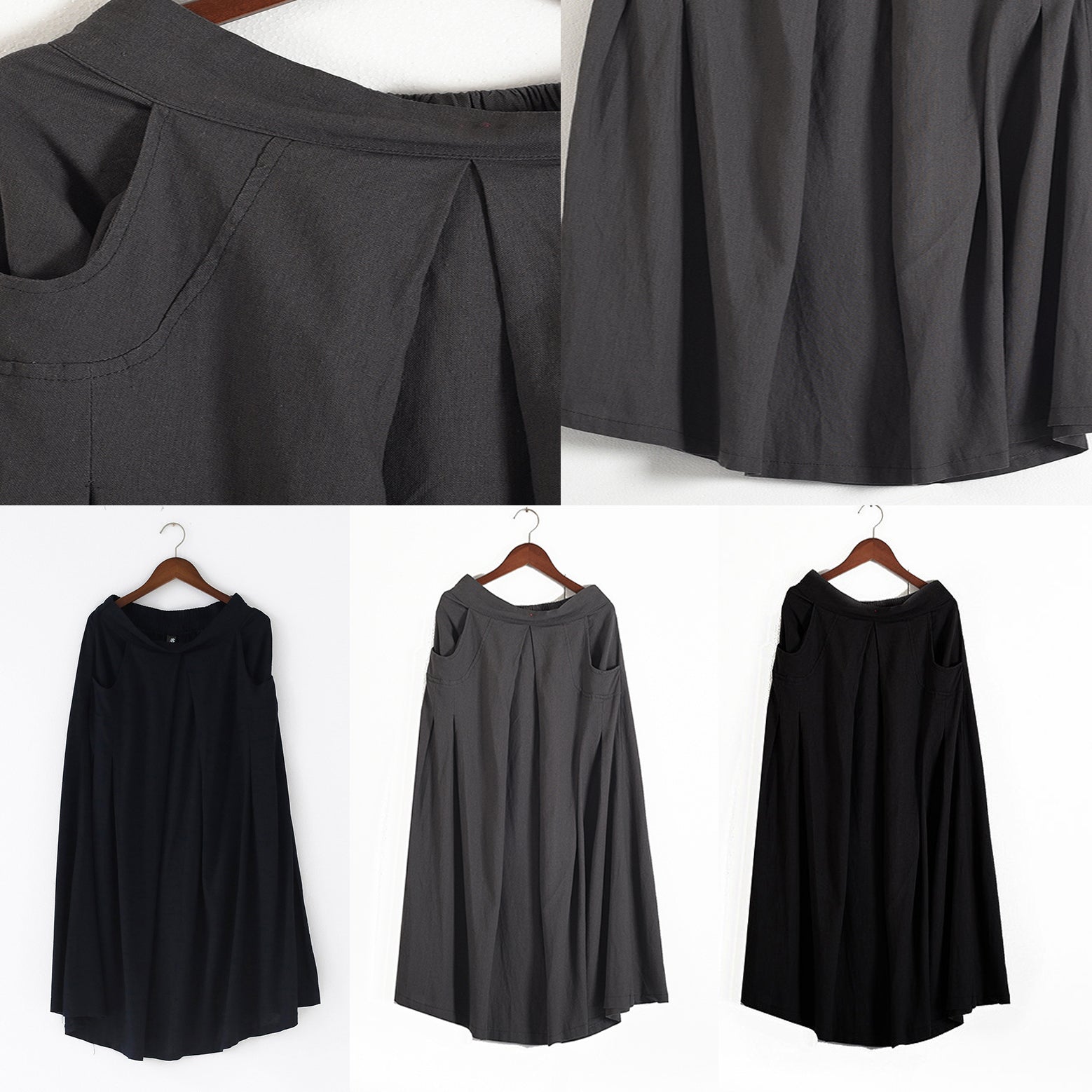 2025 Fall Black Plus Size Linen Skirts Oversize Pleated Skirts Long