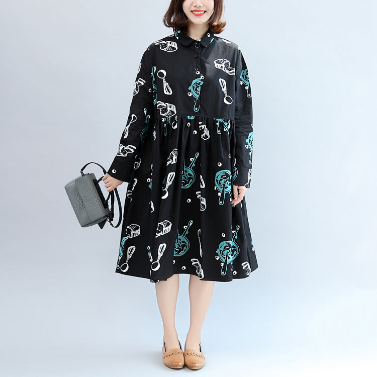 2025 fall black print cotton outwear plus size casual long sleeve warm clothes