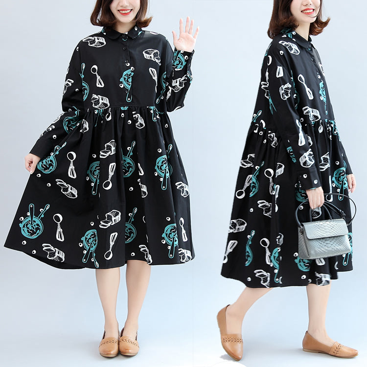 2025 fall black print cotton outwear plus size casual long sleeve warm clothes