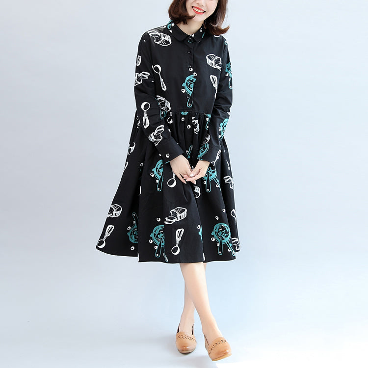 2025 fall black print cotton outwear plus size casual long sleeve warm clothes