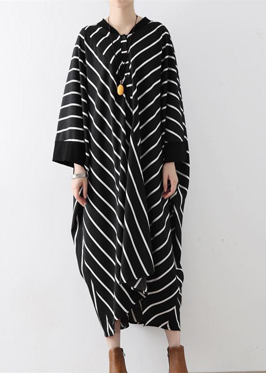 2025 fall black strip caftans V neck oversized cotton maxi dresses traveling gown