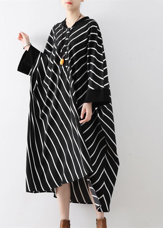 2025 fall black strip caftans V neck oversized cotton maxi dresses traveling gown