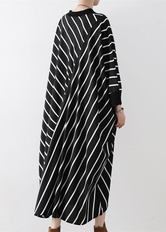 2025 fall black strip caftans V neck oversized cotton maxi dresses traveling gown