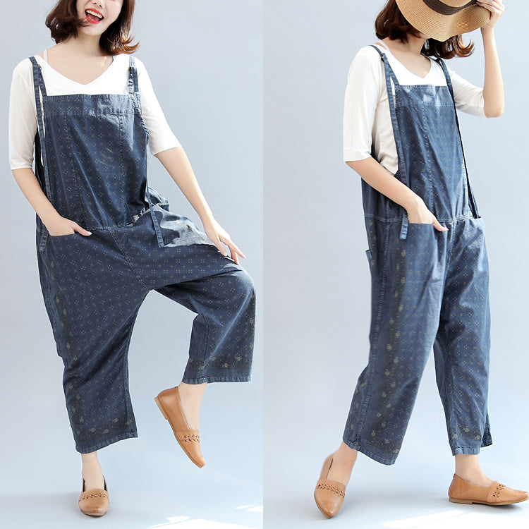 2025 fall blue print cotton pants plus size jumpsuit pants