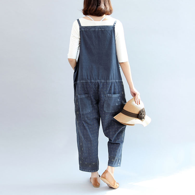 2025 fall blue print cotton pants plus size jumpsuit pants